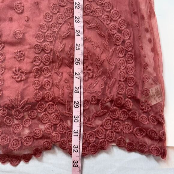 Free People Embroidered Mesh Mini Dress in Red Rouge Sheer with Liner XS - Picture 10 of 10